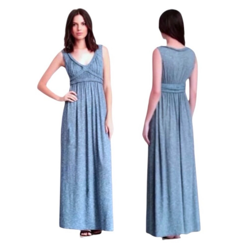 Max Studio Braided Trim Heathered Blue Maxi Dress
